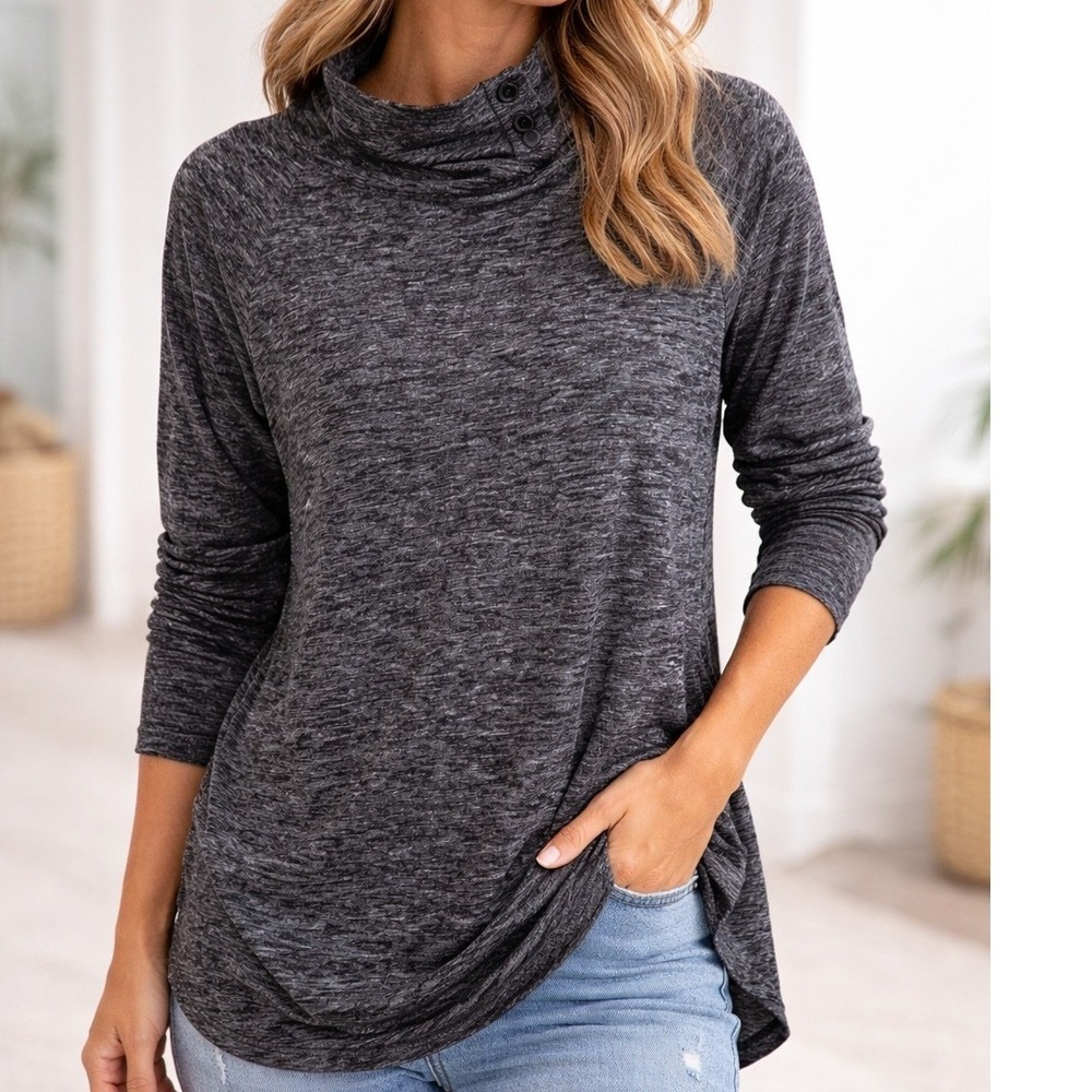 Athleta‎ Uptempo Gray Marled Cowl Neck Hoodie Thumbholes Athleisure Small